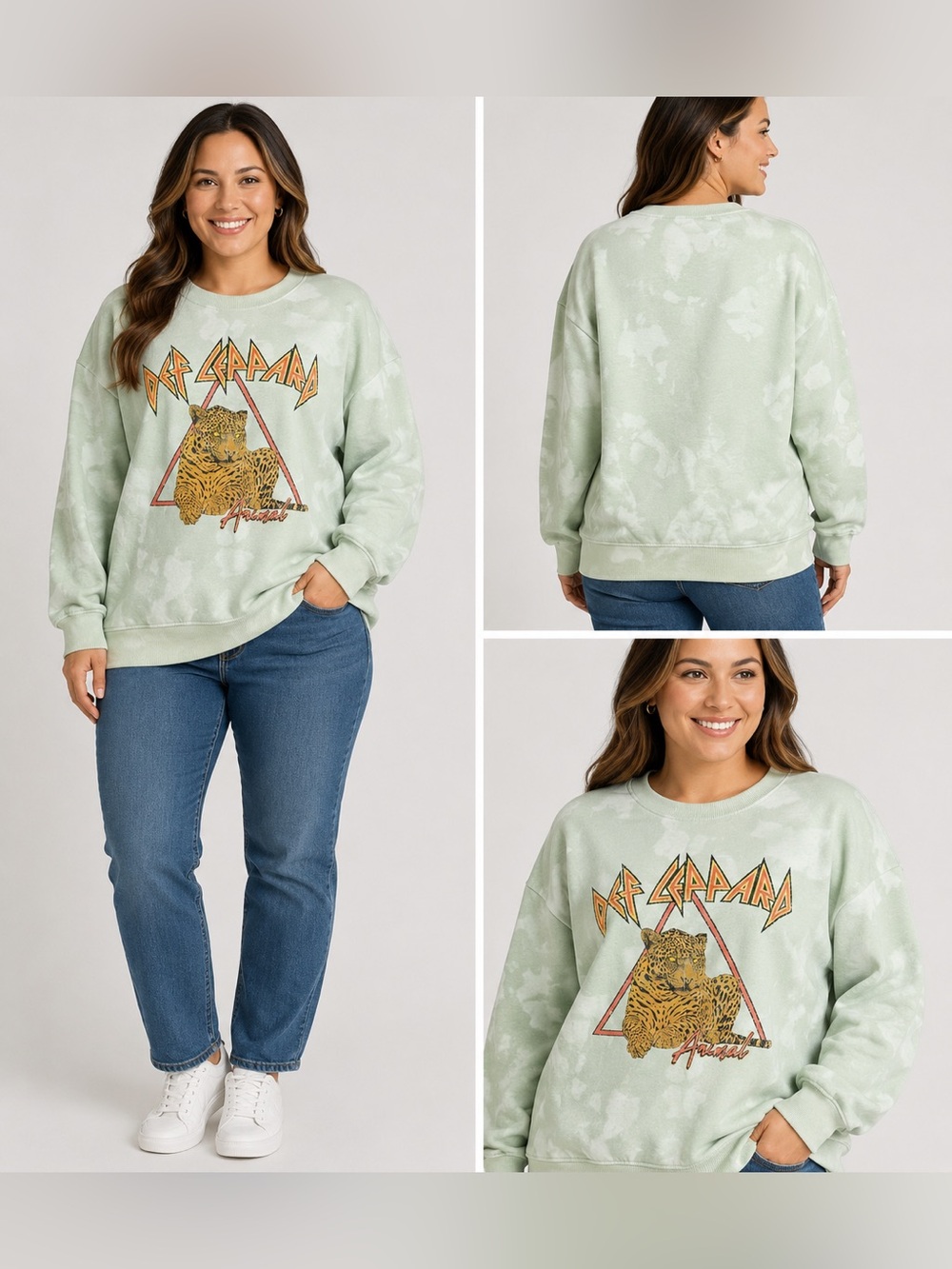 Def Leppard Animal Graphic Sweatshirt Women’s M Green Bleached Leopard Rock Band